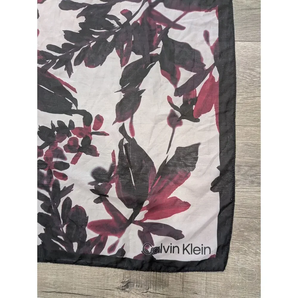 Calvin Klein Floral Chiffon Wrap Scarf Black Burgundy Festival Rodeo Hair Scarf
